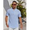 COOFANDY Men’s Henley Shirt Short Sleeve Stand Collar Summer Casual Beach Hippie T-Shirts(Striped Blue & White)