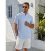 COOFANDY Men’s Henley Shirt Short Sleeve Stand Collar Summer Casual Beach Hippie T-Shirts(Striped Blue & White)