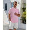 COOFANDY Men’s Henley Shirt Short Sleeve Stand Collar Summer Casual Beach Hippie T-Shirts(Striped Pink & White)