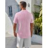 COOFANDY Men’s Henley Shirt Short Sleeve Stand Collar Summer Casual Beach Hippie T-Shirts(Striped Pink & White)
