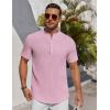 COOFANDY Men’s Henley Shirt Short Sleeve Stand Collar Summer Casual Beach Hippie T-Shirts(Striped Pink & White)