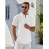 COOFANDY Men’s Henley Shirt Short Sleeve Stand Collar Summer Casual Beach Hippie T-Shirts(White)