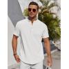 COOFANDY Men’s Henley Shirt Short Sleeve Stand Collar Summer Casual Beach Hippie T-Shirts(White)