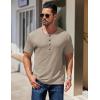 COOFANDY Men’s Henley Shirts Short Sleeve Fashion Casual T-Shirts Summer Button Basic Tee(Khaki)