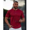 COOFANDY Mens Henley Shirts Short Sleeve Tshirt Basic Button Tees Summer Ribbed Pocket T Shirt Casual Stretch Tops(Wine Red)