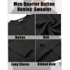 COOFANDY Men’s Knit Henley Sweater Long Sleeve Button Down Fall Sweaters and Pullovers(Black)