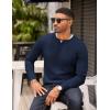 COOFANDY Mens Knit Henley T-Shirts Dress Long Sleeve Sweater Casual Collarless Quarter Button Pullover(Dark Navy Blue)