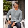 COOFANDY Mens Knit Henley T-Shirts Dress Long Sleeve Sweater Casual Collarless Quarter Button Pullover(Light Grey)