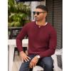 COOFANDY Mens Knit Henley T-Shirts Dress Long Sleeve Sweater Casual Collarless Quarter Button Pullover(Wine Red)