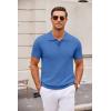 COOFANDY Mens Knit Polo Shirts Casual Short Sleeve Button Down Polo Shirt Classic Golf Shirts(Blue)