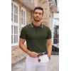 COOFANDY Mens Knit Polo Shirts Casual Short Sleeve Button Down Polo Shirt Classic Golf Shirts(E-army Green White Striped)