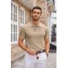 COOFANDY Mens Knit Polo Shirts Casual Short Sleeve Button Down Polo Shirt Classic Golf Shirts(E-khaki White Striped)