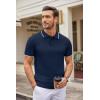 COOFANDY Mens Knit Polo Shirts Casual Short Sleeve Button Down Polo Shirt Classic Golf Shirts(E-navy Blue White Striped)