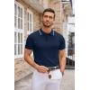 COOFANDY Mens Knit Polo Shirts Casual Short Sleeve Button Down Polo Shirt Classic Golf Shirts(E-navy Blue White Striped)