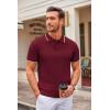 COOFANDY Mens Knit Polo Shirts Casual Short Sleeve Button Down Polo Shirt Classic Golf Shirts(E-wine Red White Striped)