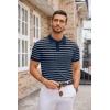 COOFANDY Mens Knit Polo Shirts Casual Short Sleeve Button Down Polo Shirt Classic Golf Shirts(F-navy Blue/White Striped)