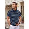 COOFANDY Mens Knit Polo Shirts Casual Short Sleeve Button Down Polo Shirt Classic Golf Shirts(F-navy Blue/White Striped)