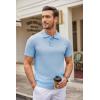 COOFANDY Mens Knit Polo Shirts Casual Short Sleeve Button Down Polo Shirt Classic Golf Shirts(Light Blue)