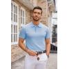 COOFANDY Mens Knit Polo Shirts Casual Short Sleeve Button Down Polo Shirt Classic Golf Shirts(Light Blue)