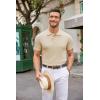 COOFANDY Mens Knit Polo Shirts Casual Short Sleeve Button Down Polo Shirt Classic Golf Shirts(Light Khaki)