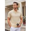 COOFANDY Mens Knit Polo Shirts Casual Short Sleeve Button Down Polo Shirt Classic Golf Shirts(Light Khaki)