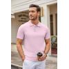 COOFANDY Mens Knit Polo Shirts Casual Short Sleeve Button Down Polo Shirt Classic Golf Shirts(Pink)