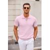 COOFANDY Mens Knit Polo Shirts Casual Short Sleeve Button Down Polo Shirt Classic Golf Shirts(Pink)