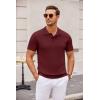 COOFANDY Mens Knit Polo Shirts Casual Short Sleeve Button Down Polo Shirt Classic Golf Shirts(Wine Red)