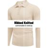COOFANDY Men’s Knit Polo Shirts Long Sleeve Casual Button Down Ribbed Polo Shirt Fashion Golf Shirts(Beige)