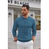 COOFANDY Men’s Knit Polo Shirts Long Sleeve Casual Button Down Ribbed Polo Shirt Fashion Golf Shirts(Blue)