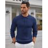 COOFANDY Men’s Knit Polo Shirts Long Sleeve Casual Button Down Ribbed Polo Shirt Fashion Golf Shirts(Deep Blue)