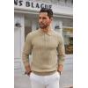 COOFANDY Men’s Knit Polo Shirts Long Sleeve Casual Button Down Ribbed Polo Shirt Fashion Golf Shirts(Khaki)