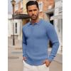 COOFANDY Men’s Knit Polo Shirts Long Sleeve Casual Button Down Ribbed Polo Shirt Fashion Golf Shirts(Light Blue)