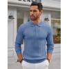 COOFANDY Men’s Knit Polo Shirts Long Sleeve Casual Button Down Ribbed Polo Shirt Fashion Golf Shirts(Light Blue)