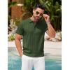 COOFANDY Mens Knit Polo Shirts Short Sleeve Ribbed Textured Polo Shirt Lightweight Casual Golf Shirts Collared T Shirt(Army Green)