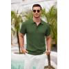 COOFANDY Mens Knit Polo Shirts Short Sleeve Ribbed Textured Polo Shirt Lightweight Casual Golf Shirts Collared T Shirt(Army Green)