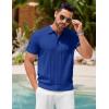 COOFANDY Mens Knit Polo Shirts Short Sleeve Ribbed Textured Polo Shirt Lightweight Casual Golf Shirts Collared T Shirt(Blue)
