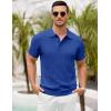 COOFANDY Mens Knit Polo Shirts Short Sleeve Ribbed Textured Polo Shirt Lightweight Casual Golf Shirts Collared T Shirt(Blue)
