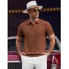 COOFANDY Mens Knit Polo Shirts Short Sleeve Ribbed Textured Polo Shirt Lightweight Casual Golf Shirts Collared T Shirt(Brown)
