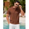 COOFANDY Mens Knit Polo Shirts Short Sleeve Ribbed Textured Polo Shirt Lightweight Casual Golf Shirts Collared T Shirt(Brown)