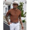 COOFANDY Mens Knit Polo Shirts Short Sleeve Ribbed Textured Polo Shirt Lightweight Casual Golf Shirts Collared T Shirt(Brown)