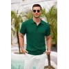 COOFANDY Mens Knit Polo Shirts Short Sleeve Ribbed Textured Polo Shirt Lightweight Casual Golf Shirts Collared T Shirt(Dark Green)