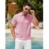 COOFANDY Mens Knit Polo Shirts Short Sleeve Ribbed Textured Polo Shirt Lightweight Casual Golf Shirts Collared T Shirt(Dark Pink)