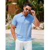 COOFANDY Mens Knit Polo Shirts Short Sleeve Ribbed Textured Polo Shirt Lightweight Casual Golf Shirts Collared T Shirt(Light Blue)