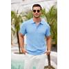 COOFANDY Mens Knit Polo Shirts Short Sleeve Ribbed Textured Polo Shirt Lightweight Casual Golf Shirts Collared T Shirt(Light Blue)