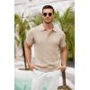 COOFANDY Mens Knit Polo Shirts Short Sleeve Ribbed Textured Polo Shirt Lightweight Casual Golf Shirts Collared T Shirt(Light Khaki)
