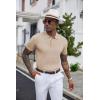 COOFANDY Mens Knit Polo Shirts Short Sleeve Ribbed Textured Polo Shirt Lightweight Casual Golf Shirts Collared T Shirt(Light Khaki)