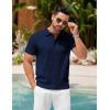 COOFANDY Mens Knit Polo Shirts Short Sleeve Ribbed Textured Polo Shirt Lightweight Casual Golf Shirts Collared T Shirt(Navy Blue)