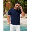COOFANDY Mens Knit Polo Shirts Short Sleeve Ribbed Textured Polo Shirt Lightweight Casual Golf Shirts Collared T Shirt(Navy Blue White Striped)