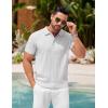 COOFANDY Mens Knit Polo Shirts Short Sleeve Ribbed Textured Polo Shirt Lightweight Casual Golf Shirts Collared T Shirt(White)